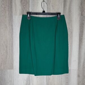 Jones NY Womens‎ 14P Vintage Wool Pencil Skirt Lined Green Pleated Knee Length